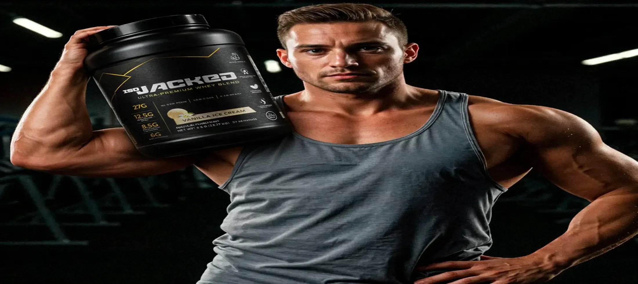 Man with iso jacked protein powder