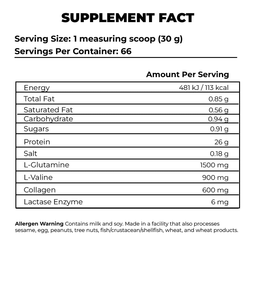 Shadowhey Isolate Supplement Facts
