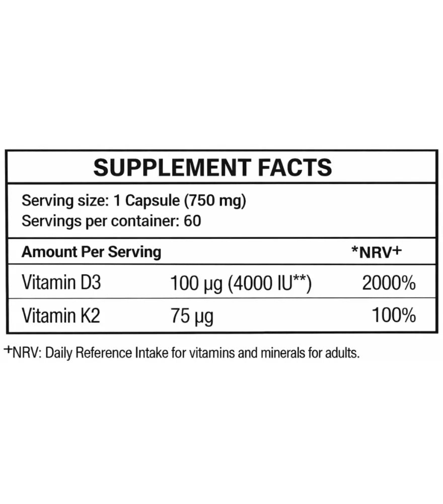Blade D3+K2 supplement facts