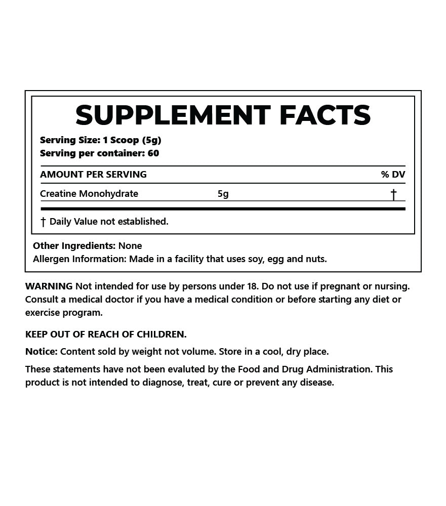 Micronized Creatine Monohydrate Supplement Facts