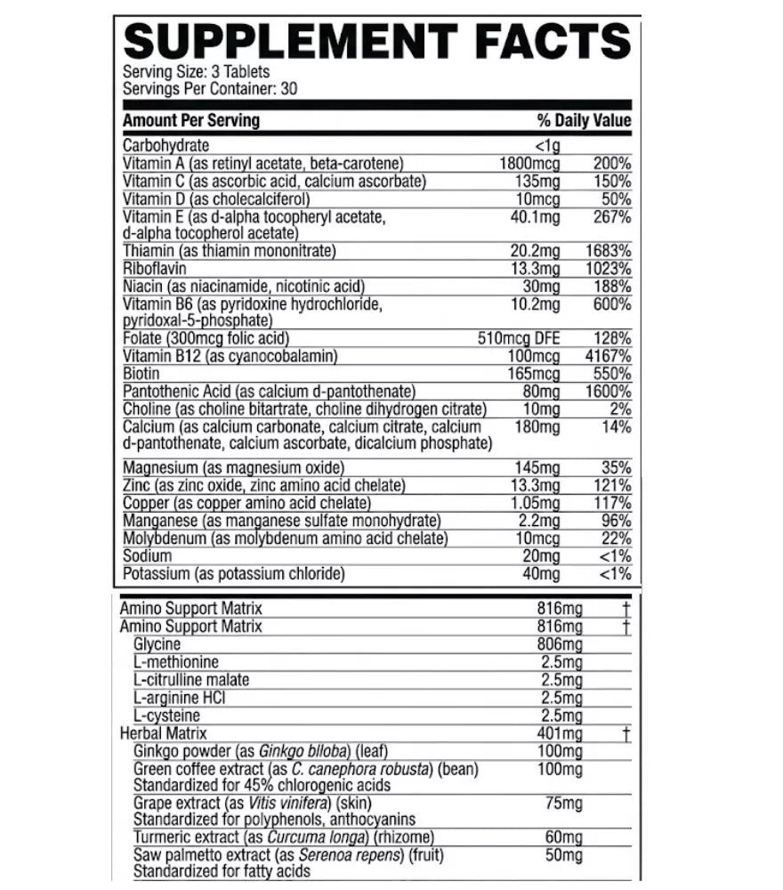 MUSCLE TECH MULTIVITAMIN 90 TABLETS 30 SERVINGS