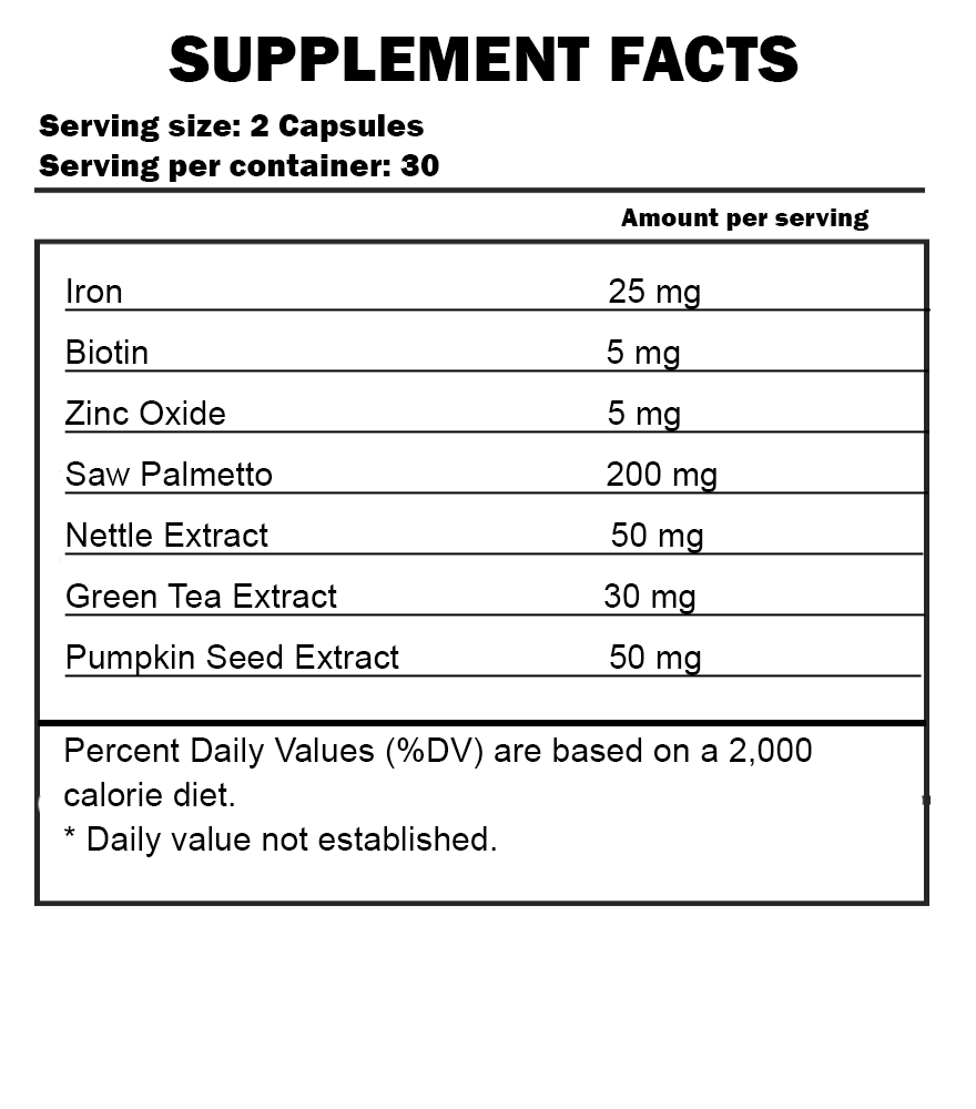 DRAP-Approved and GMP-Certified DHT Blocker - Supplement Facts